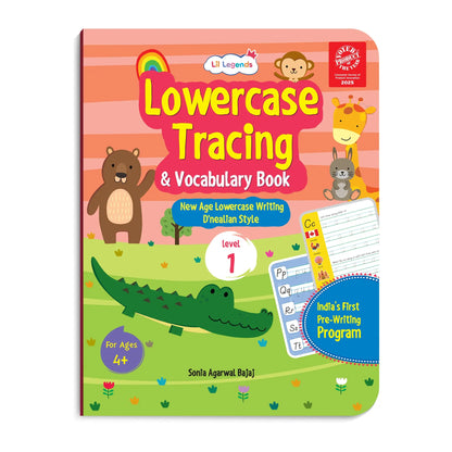 Lil Legends Writing Books Lowercase Tracing and Vocabulary Book Level | 1 New Age Lowercase Writing D'Nealian Style |  Small Letters Practise Workbook | For LKG/UKG | Age 4+ 