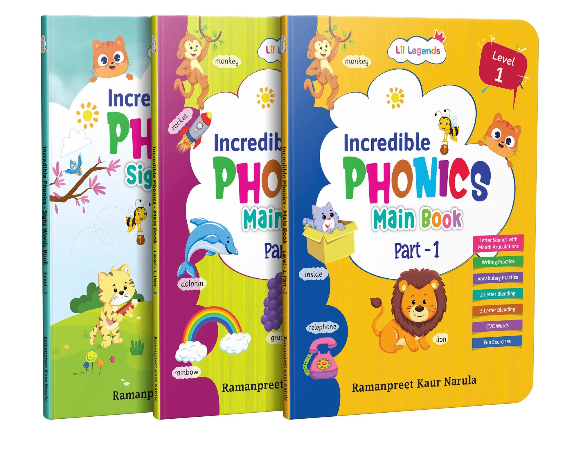 Lil Legends Incredible Phonics Level 1 Main Book Part 1, Part 2 and Sight Words Book | Set of 3 for Age 3-5 Years | Letter Sounds, High Frequency Words and Fun Activities | For Nursery/LKG/UKG 