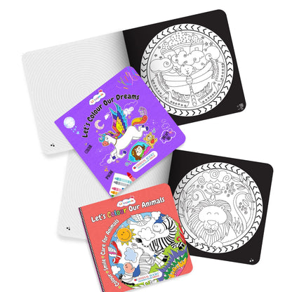 Lil Legends Let's Colour Set of 2 Colouring Books | Animals and Dreams | Travel-Friendly Hardboard Support | Boosts Focus and Creativity | For UKG/Primary | Age 4+ 