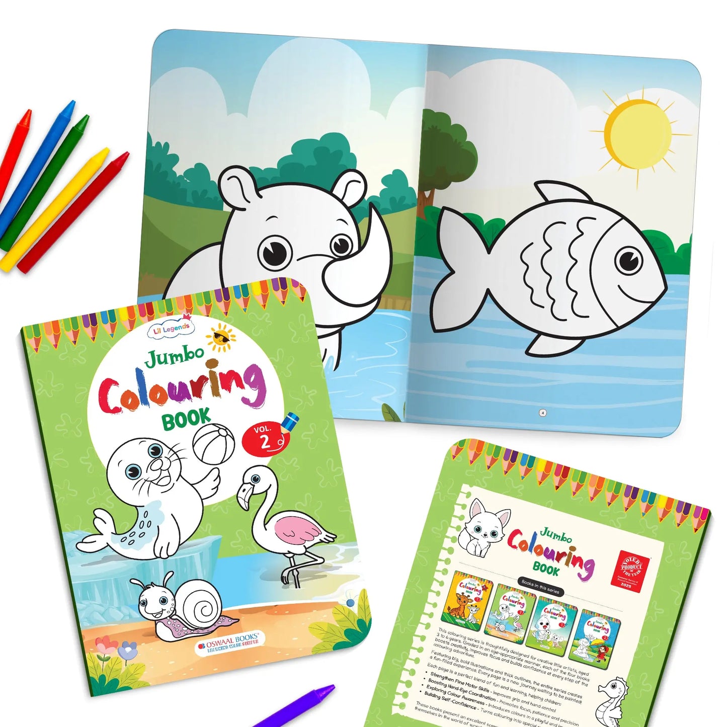 Lil Legends Jumbo Colouring Book Vol 2 for Kids | Bold Outlines and Fun Designs |  Animals, Birds and Nature Scenes | Big Size Colouring Activity Book | For Toddlers/LKG/UKG | Age 4+ 