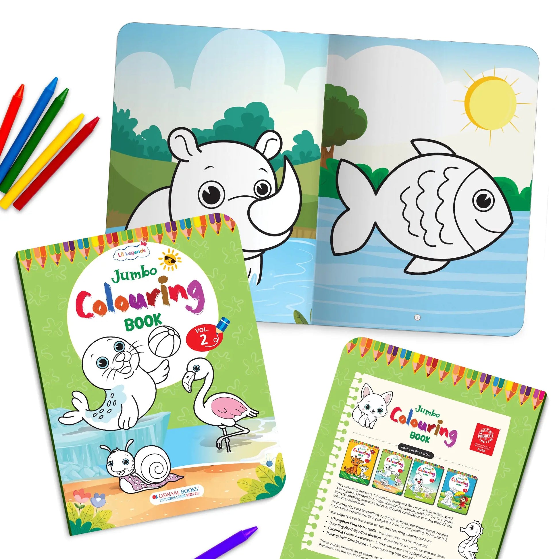 Lil Legends Jumbo Colouring Book Vol 2 for Kids | Bold Outlines and Fun Designs |  Animals, Birds and Nature Scenes | Big Size Colouring Activity Book | For Toddlers/LKG/UKG | Age 4+ 