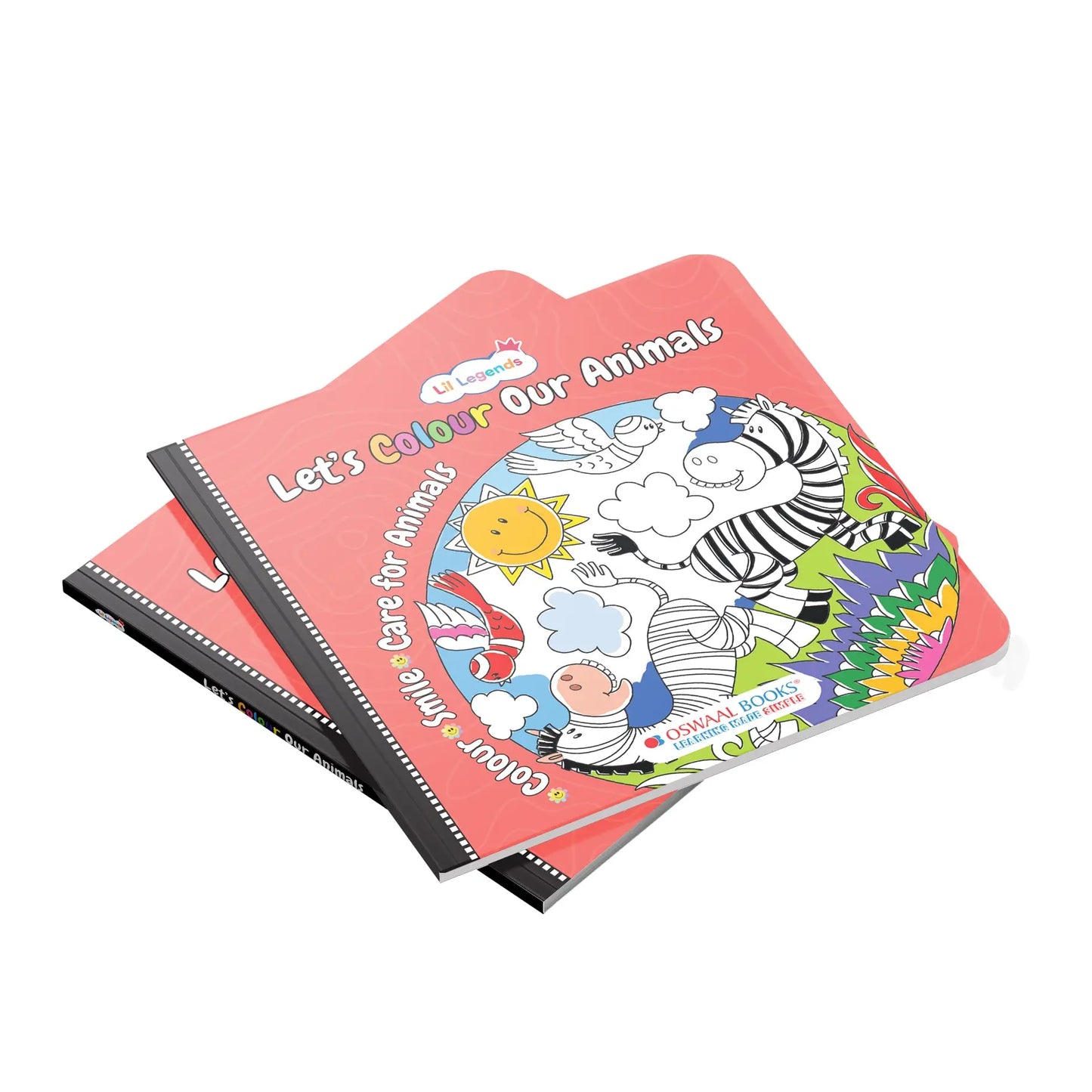 Lil Legends Let's Colour Set of 2 Colouring Books | Animals and Nature | Travel-Friendly Hardboard Support | Boosts Focus and Creativity | For UKG/Primary | Age 4+ 