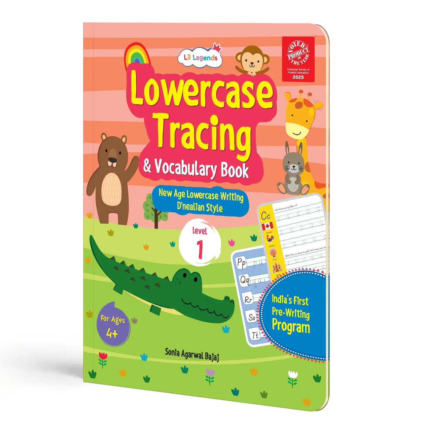 Lil Legends Writing Books Lowercase Tracing and Vocabulary Book Level | 1 New Age Lowercase Writing D'Nealian Style |  Small Letters Practise Workbook | For LKG/UKG | Age 4+ 