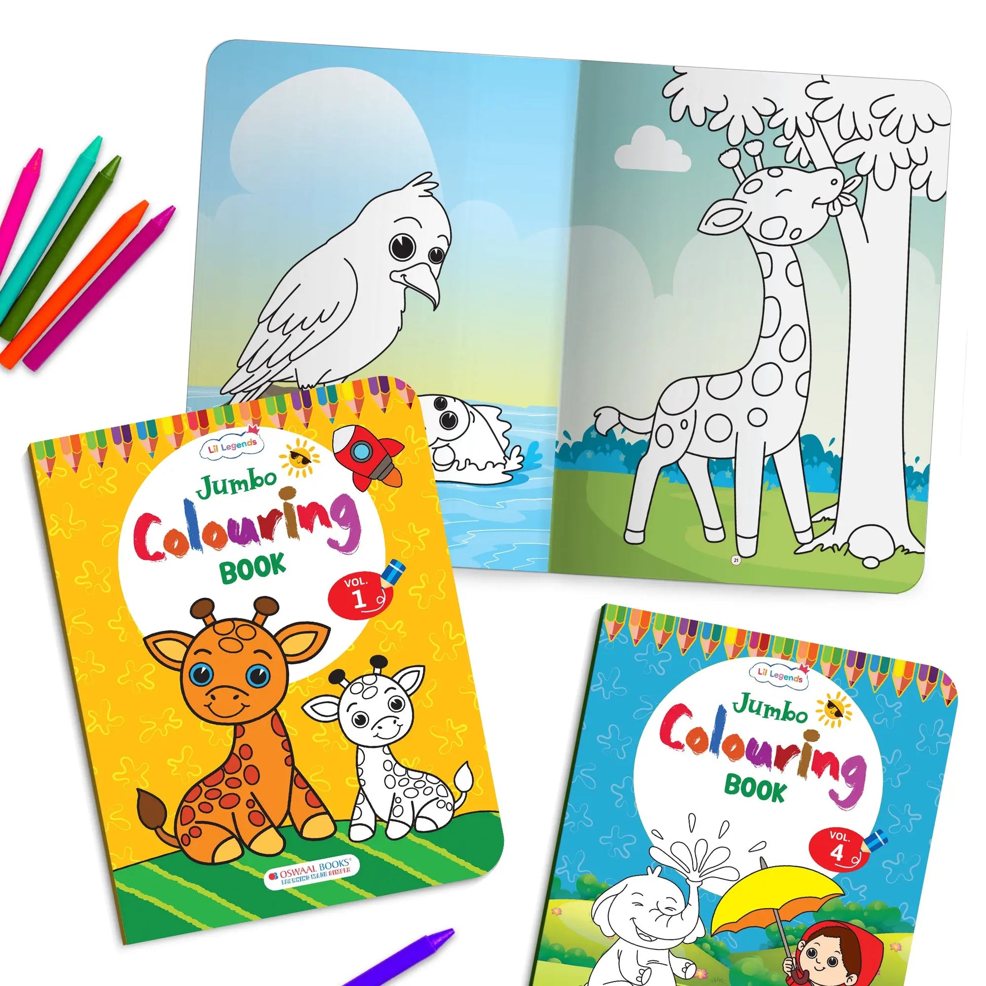 Lil Legends Jumbo Colouring Books Vol 1-4 for Kids | Bold Outlines and Big Designs | Animals, Birds, Everyday Objects and Nature | Fun Colouring Activity Books | Age 3+ 