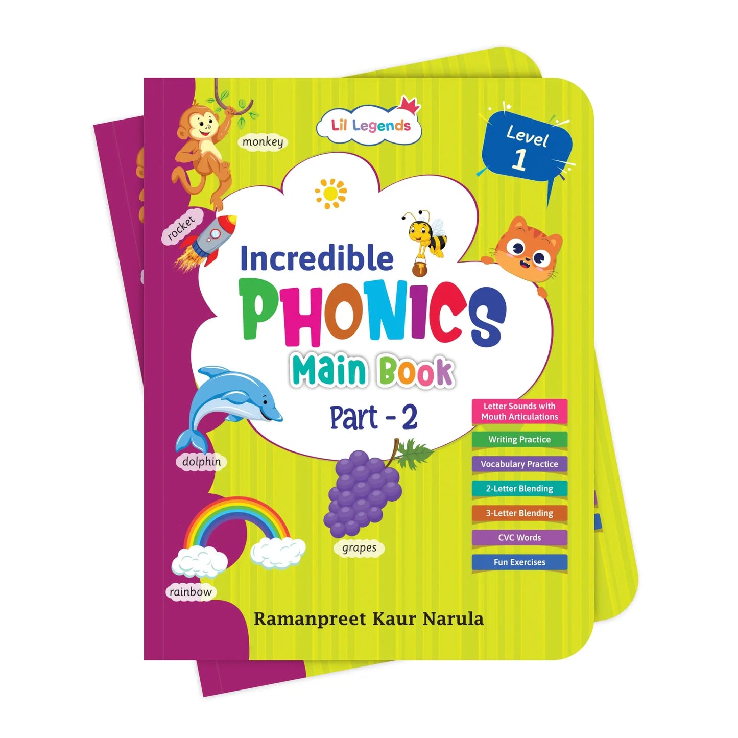 Lil Legends Incredible Phonics Level 1 Main Book Part 2 for Kids | Letter Sounds, Tracing, Writing, Word Recognition and Fun Activities | Phonics Workbook | For Nursery/LKG | Age 3-5 