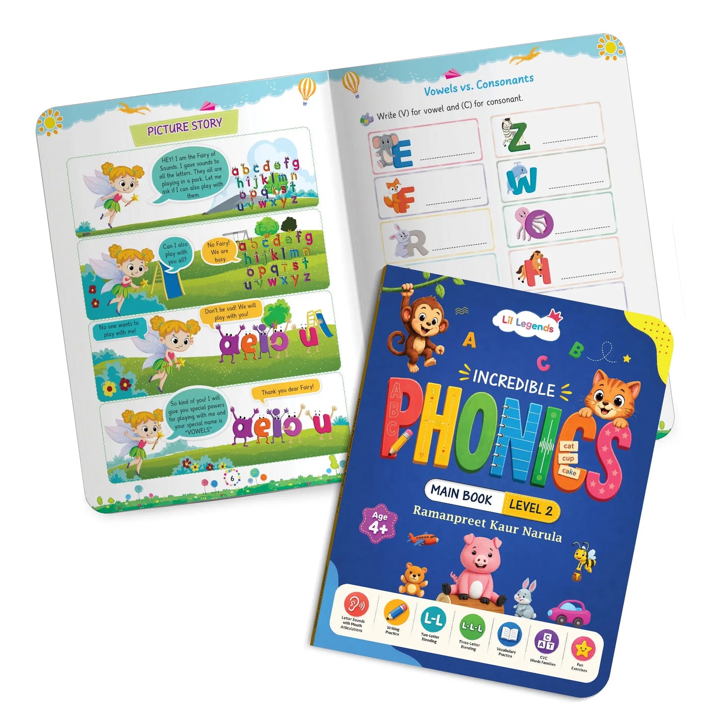 Lil Legends Incredible Phonics Level 2 Main Book for Kids | CVC Words, Short Vowels, 2 and 3 Letter Blending | Early Reading Foundation | Phonics Workbook | For UKG/ Class 1 | Age 4-6 