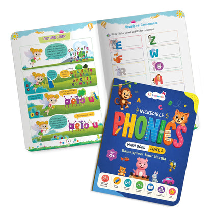 Lil Legends Incredible Phonics Level 2 Main Book for Kids | CVC Words, Short Vowels, 2 and 3 Letter Blending | Early Reading Foundation | Phonics Workbook | For UKG/ Class 1 | Age 4-6 