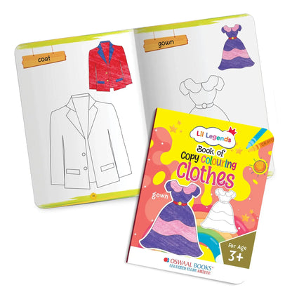 Lil Legends Books of Copy Colouring Set of 5 Books for Kids | Transport, Shapes, Numbers, Clothes and Birds | Fun Activities and Vocabulary Booster | For LKG/UKG | Age 3+ 