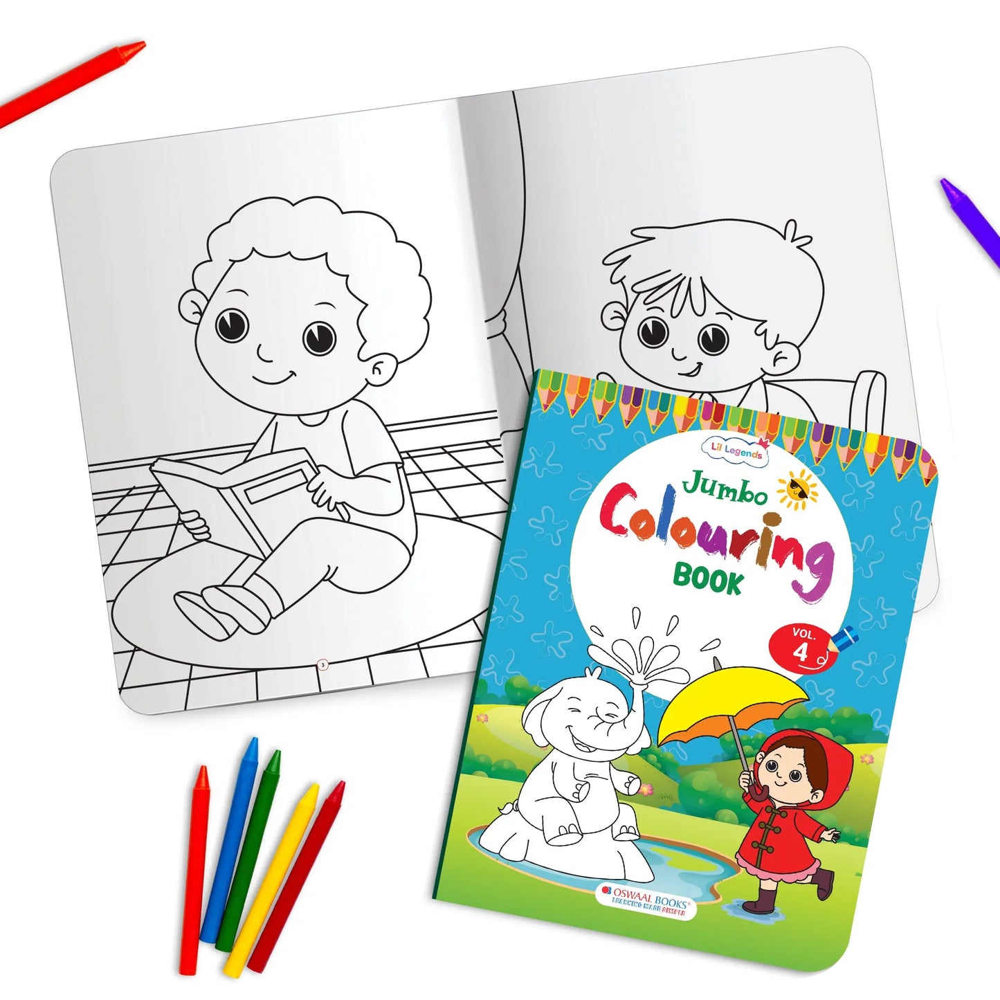 Lil Legends Jumbo Colouring Book Vol 4 for Kids | Bold Outlines and Fun Designs | Transport, Toys and Outdoor Scenes | Big Size Colouring Activity Book | For UKG/Class 1 | Age 5+ 