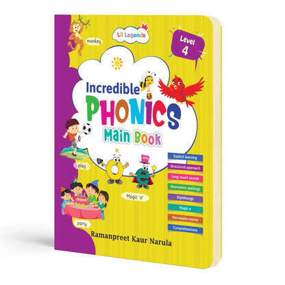 Lil Legends Incredible Phonics Level 4 Main Book for Kids | Long Vowels, Complex Blends, Multi-Syllabic Words | Phonics Reading Book | Advanced Phonics Workbook | For Class 1 and 2 |  Age 6-8 