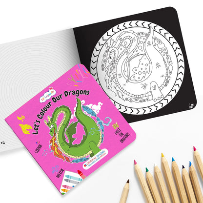 Lil Legends Let's Colour Set of 3 Colouring Books | Animals, Oceans and Dragons | Travel-Friendly Hardboard Support | Boosts Focus and Creativity | For UKG/Primary | Age 4+ 