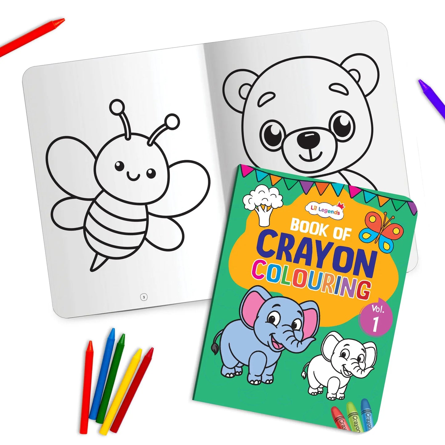 Lil Legends Crayon Colouring Book Vol 1 for Kids | Bold Outlines and Simple Designs | Animals, Birds and More | Fun Colouring Activity Book | For Nursery/LKG | Age 2+ 