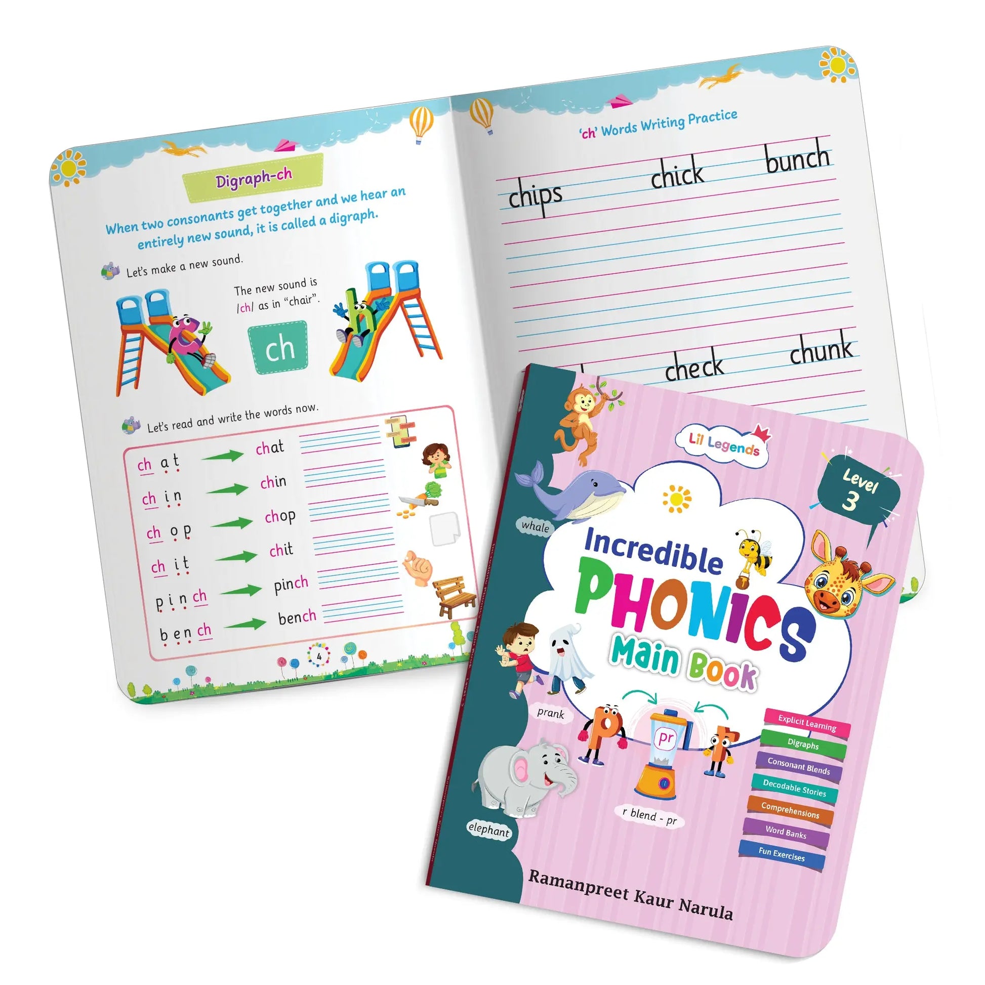 Lil Legends Incredible Phonics Level 3 Main Book for Kids | Digraphs, Consonant Blends and Decodable Stories | Reading Fluency | Advanced Phonics Workbook | For Class 1 and Class 2 | Age 5-7 