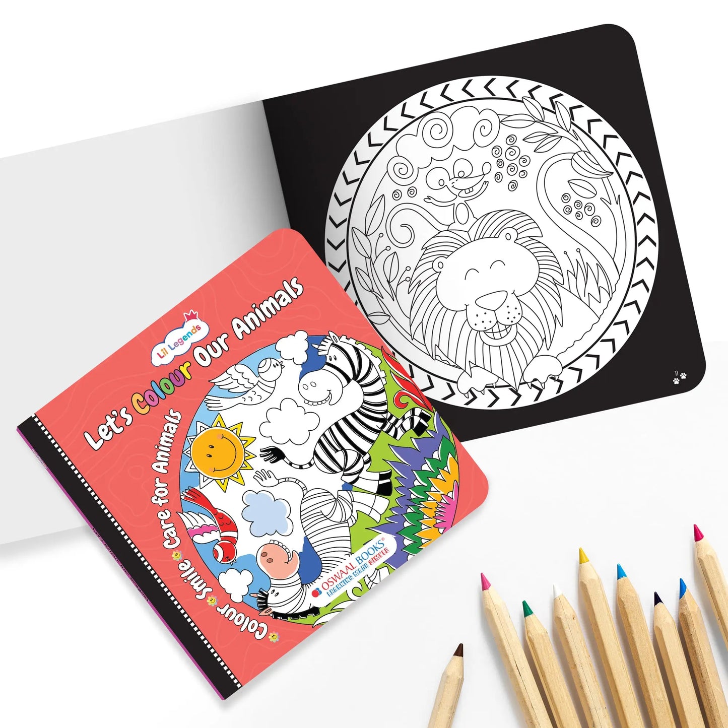 Lil Legends Let's Colour Set of 2 Colouring Books | Animals and Nature | Travel-Friendly Hardboard Support | Boosts Focus and Creativity | For UKG/Primary | Age 4+ 