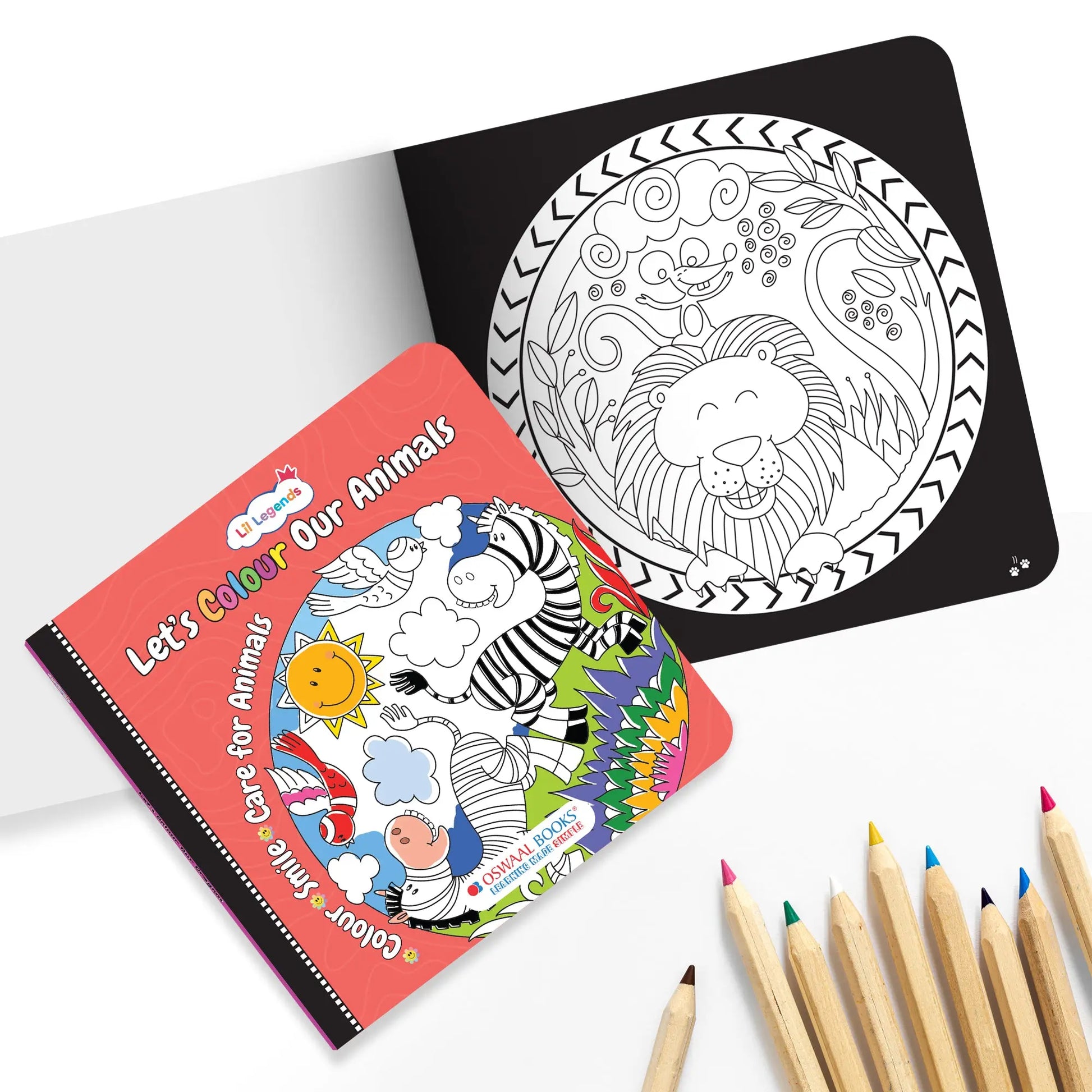 Lil Legends Let's Colour Set of 2 Colouring Books | Animals and Nature | Travel-Friendly Hardboard Support | Boosts Focus and Creativity | For UKG/Primary | Age 4+ 