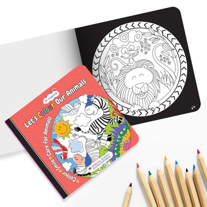 Lil Legends Let's Colour Set of 2 Colouring Books | Animals and Nature | Travel-Friendly Hardboard Support | Boosts Focus and Creativity | For UKG/Primary | Age 4+ 