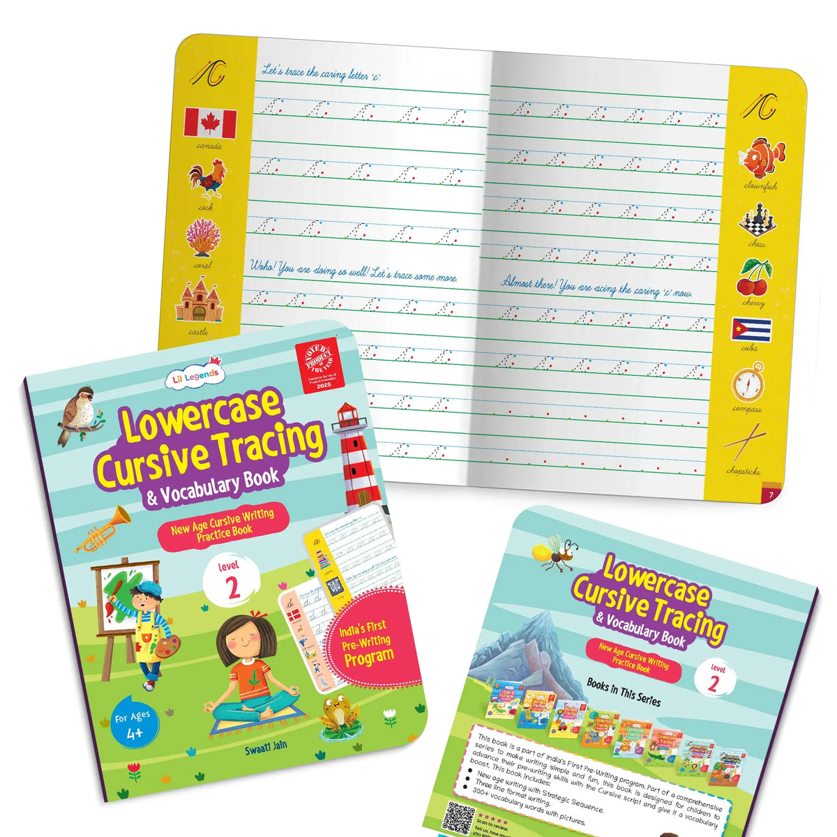 Lil Legends Cursive Writing Starter Pack | Set of 2 Books | Uppercase Level 1 and Lowercase Level 2 | Three Line Handwriting and Vocabulary Practice | For LKG/UKG | Age 4+ 