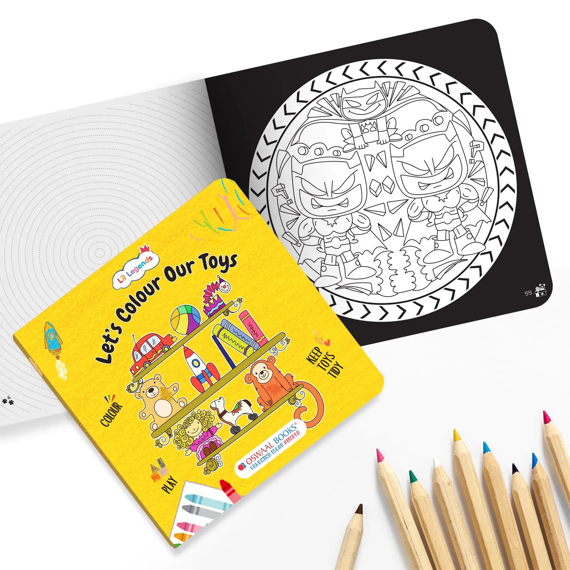 Lil Legends Let's Colour Set of 2 Colouring Books | Toys and Oceans | Travel-Friendly Hardboard Support | Boosts Focus and Creativity | For UKG/Primary | Age 4+ 