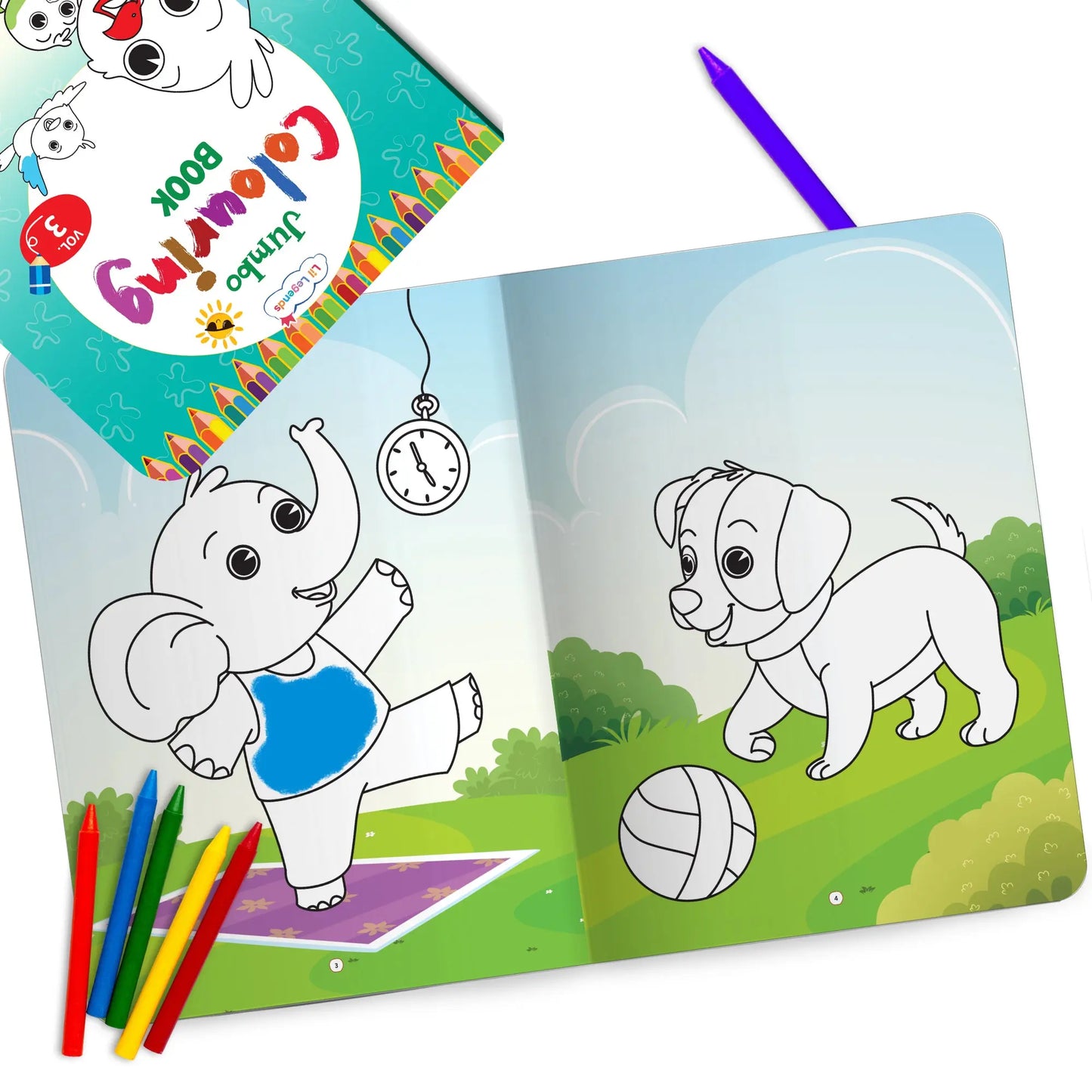 Lil Legends Jumbo Colouring Book Vol 3 for Kids | Bold Outlines and Fun Designs | Nature, Animals and Fun Scenes | Big Size Colouring Activity Book | For Toddlers/LKG/UKG | Age 5+ 