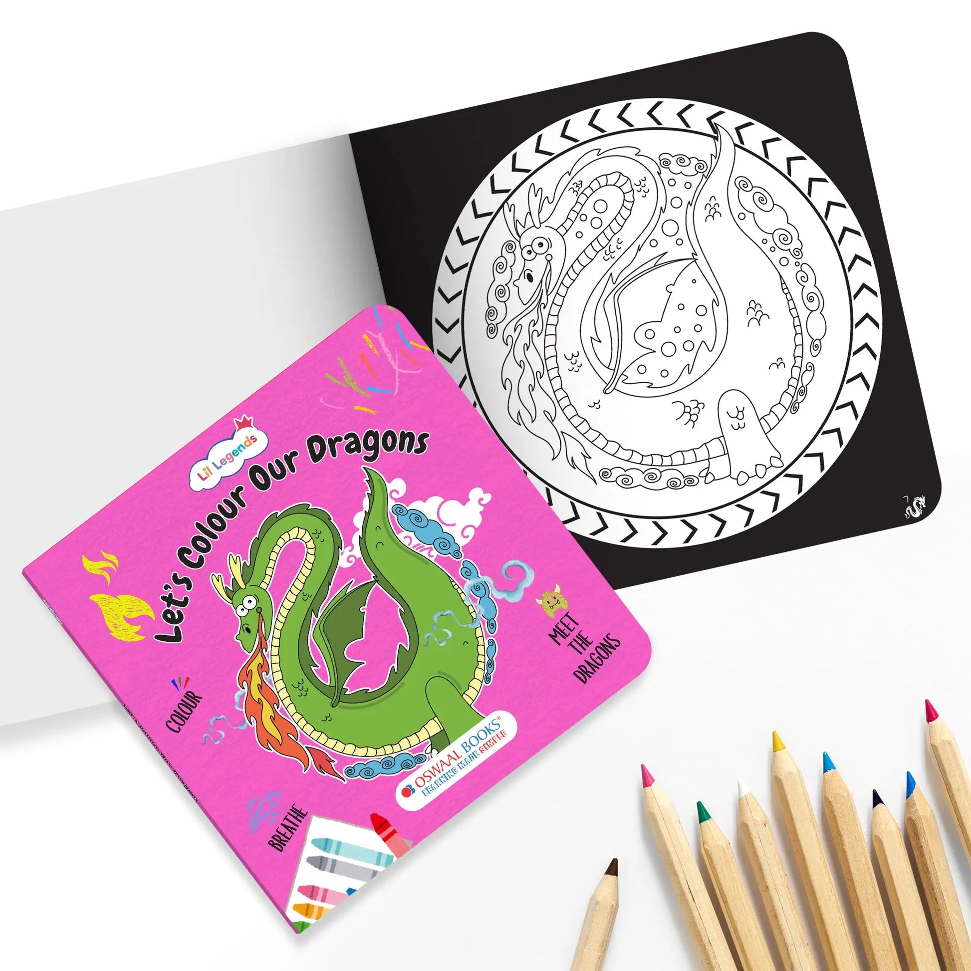 Lil Legends Let's Colour Set of 6 Colouring Books | Animals, Toys, Dreams, Dragons, Nature and Oceans | Travel-Friendly Hardboard Support | For UKG/Primary | Age 4+ 