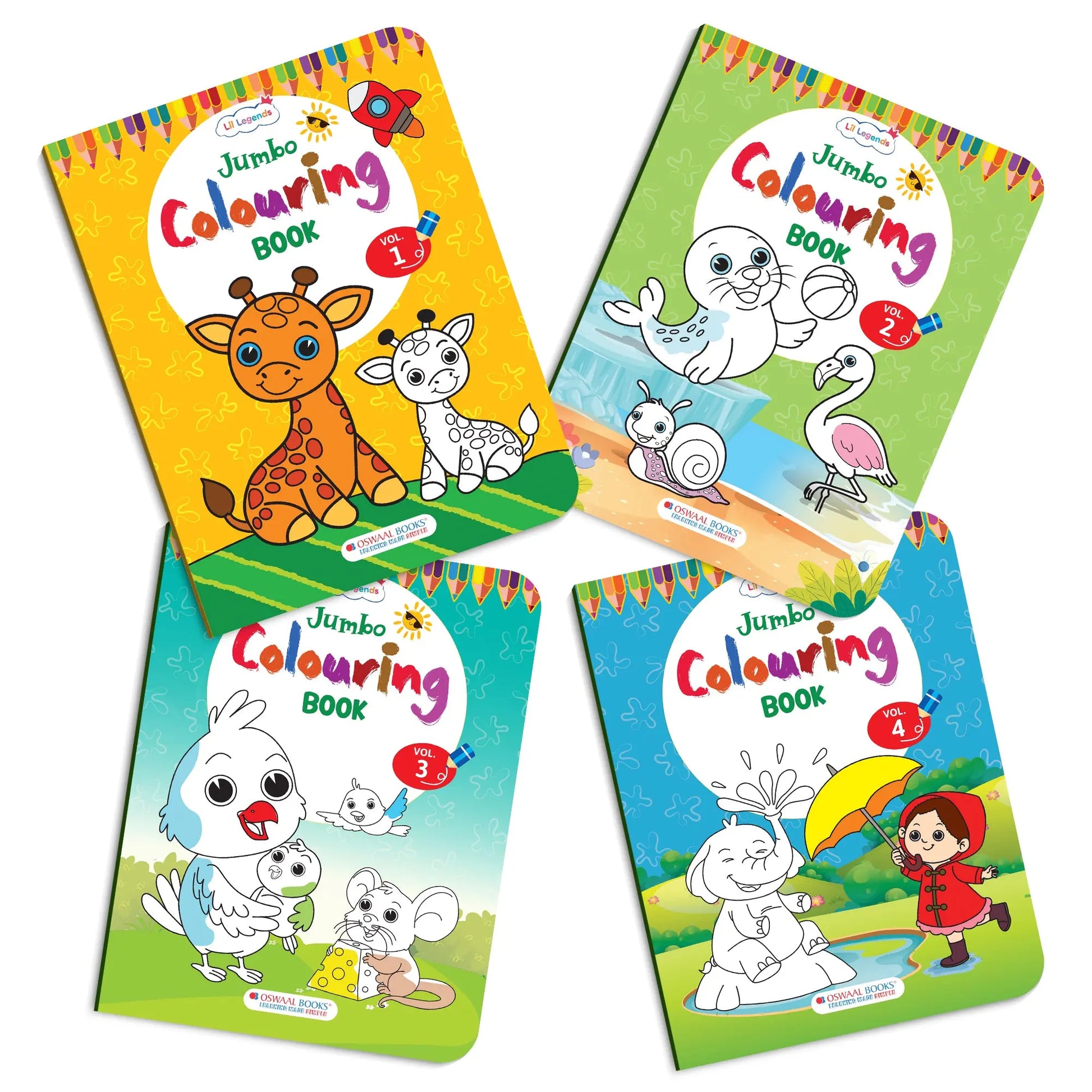 Lil Legends Jumbo Colouring Books Vol 1-4 for Kids | Bold Outlines and Big Designs | Animals, Birds, Everyday Objects and Nature | Fun Colouring Activity Books | Age 3+ 