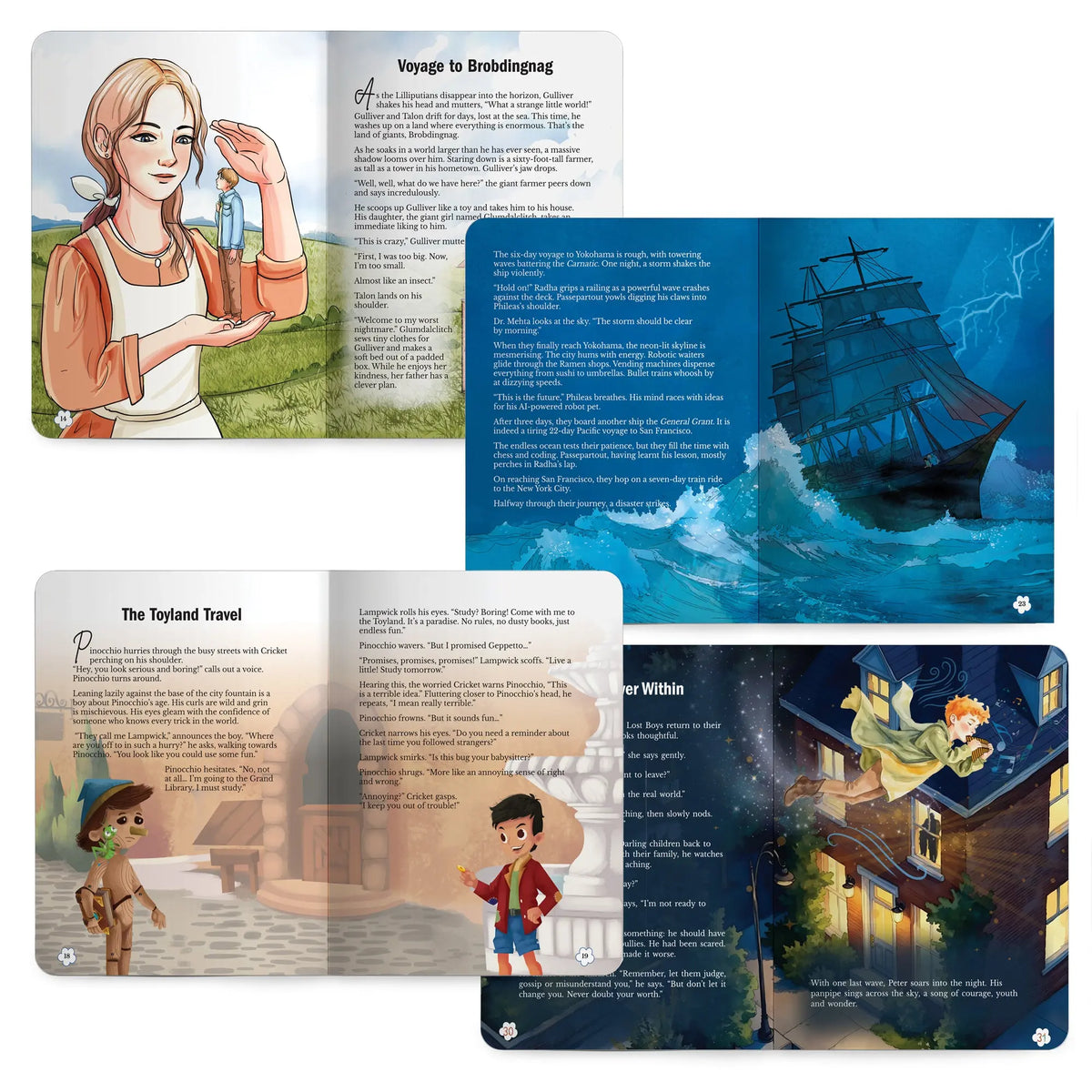 Lil Legends Timeless Classics Re-Imagined  for Today | Set of 4 Story Books | Pinocchio, Peter Pan, Gulliver's Travels and More |  Vocabulary, Imagination and Values Booster Stories | For Age 7+ 