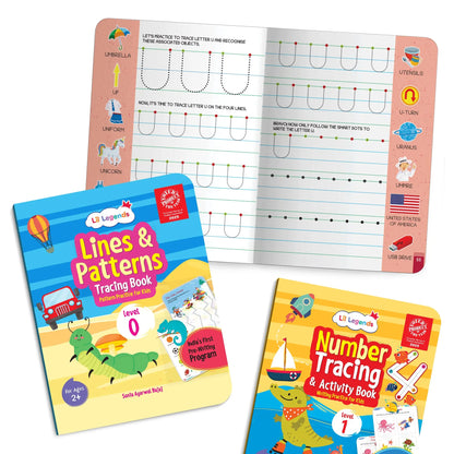 Lil Legends Set of 4 Writing Books Box Set | India's First Pre-Writing Program | Patterns, Numbers and Uppercase Tracing, Activities and Vocabulary | For Nursery/LKG/UKG | Age 2–5 