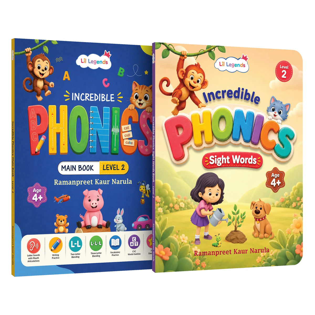 Lil Legends Incredible Phonics Level 2 Main Book and Sight Words Book | Set of 2 Books for Age 4-6 Years | CVC Words, Blending and High Frequency Words | Fun Activity Book | For UKG/Class 1 