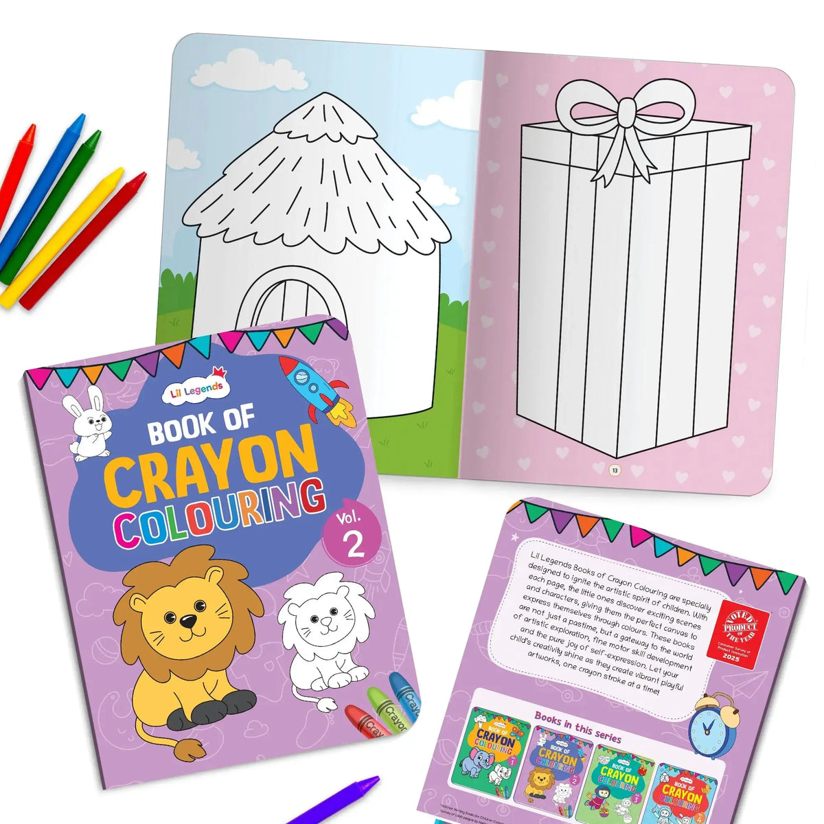Lil Legends Crayon Colouring Book Vol 2 for Kids | Bold Outlines and Simple Designs | Animals, Birds and Surrounding World | Fun Colouring Activity Book | For Nursery/LKG | Age 3+ 