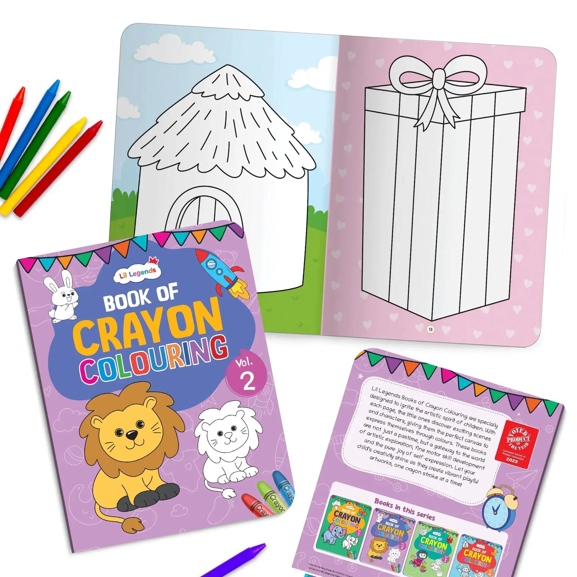 Lil Legends Crayon Colouring Book Vol 2 for Kids | Bold Outlines and Simple Designs | Animals, Birds and Surrounding World | Fun Colouring Activity Book | For Nursery/LKG | Age 3+ 