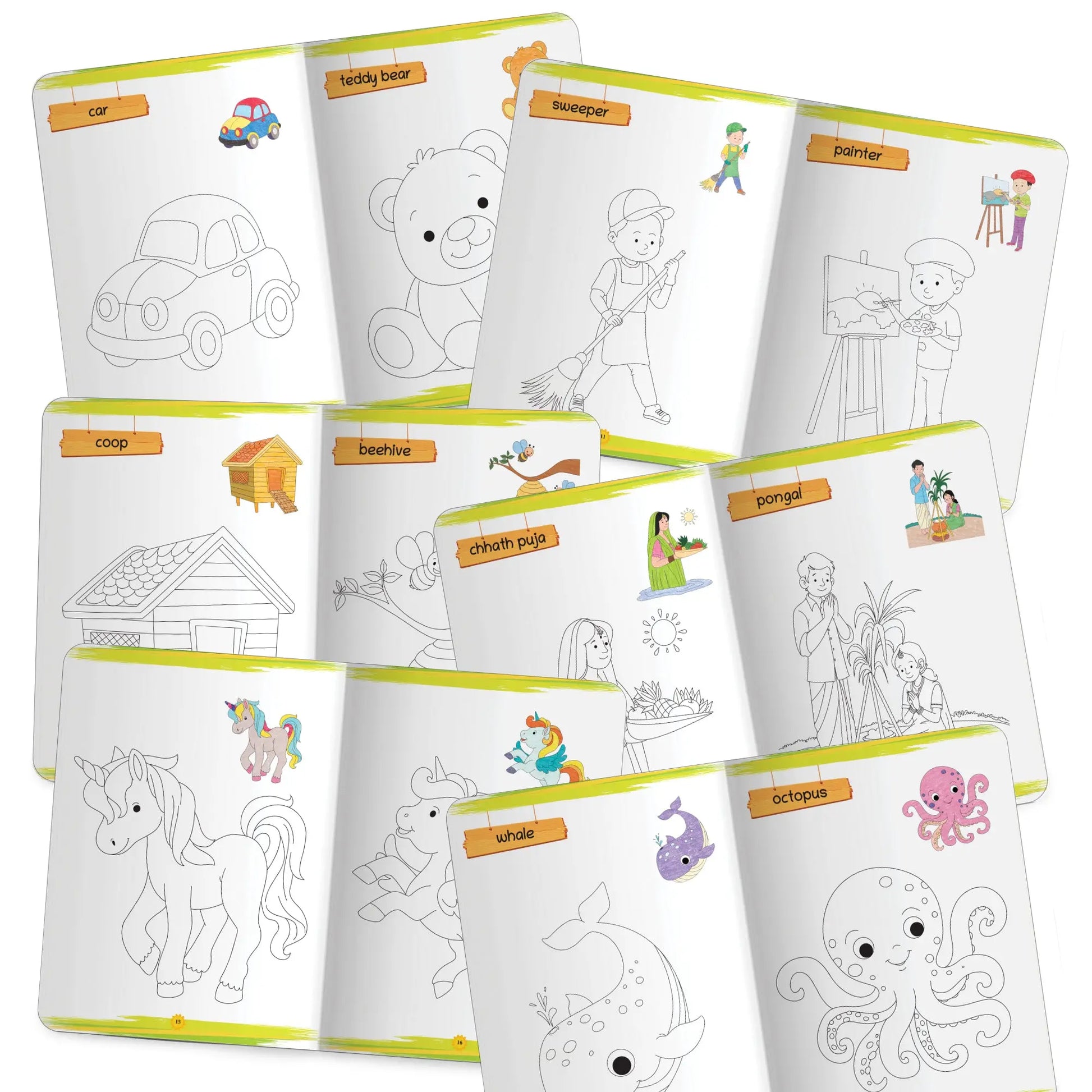 Lil Legends Books Of Copy Colouring Set of 10 Books for Kids | Dinosaurs, Unicorns, Festivals, Community Helpers and More | Fun Activities and Vocabulary Booster | For LKG/UK | Age 3+ 
