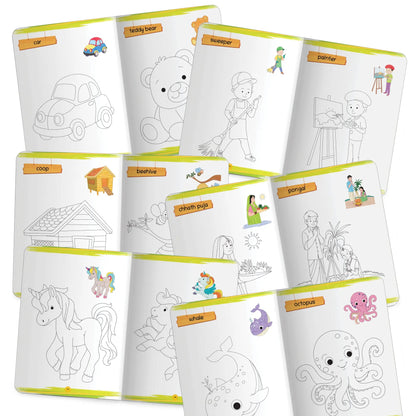 Lil Legends Books Of Copy Colouring Set of 10 Books for Kids | Dinosaurs, Unicorns, Festivals, Community Helpers and More | Fun Activities and Vocabulary Booster | For LKG/UK | Age 3+ 