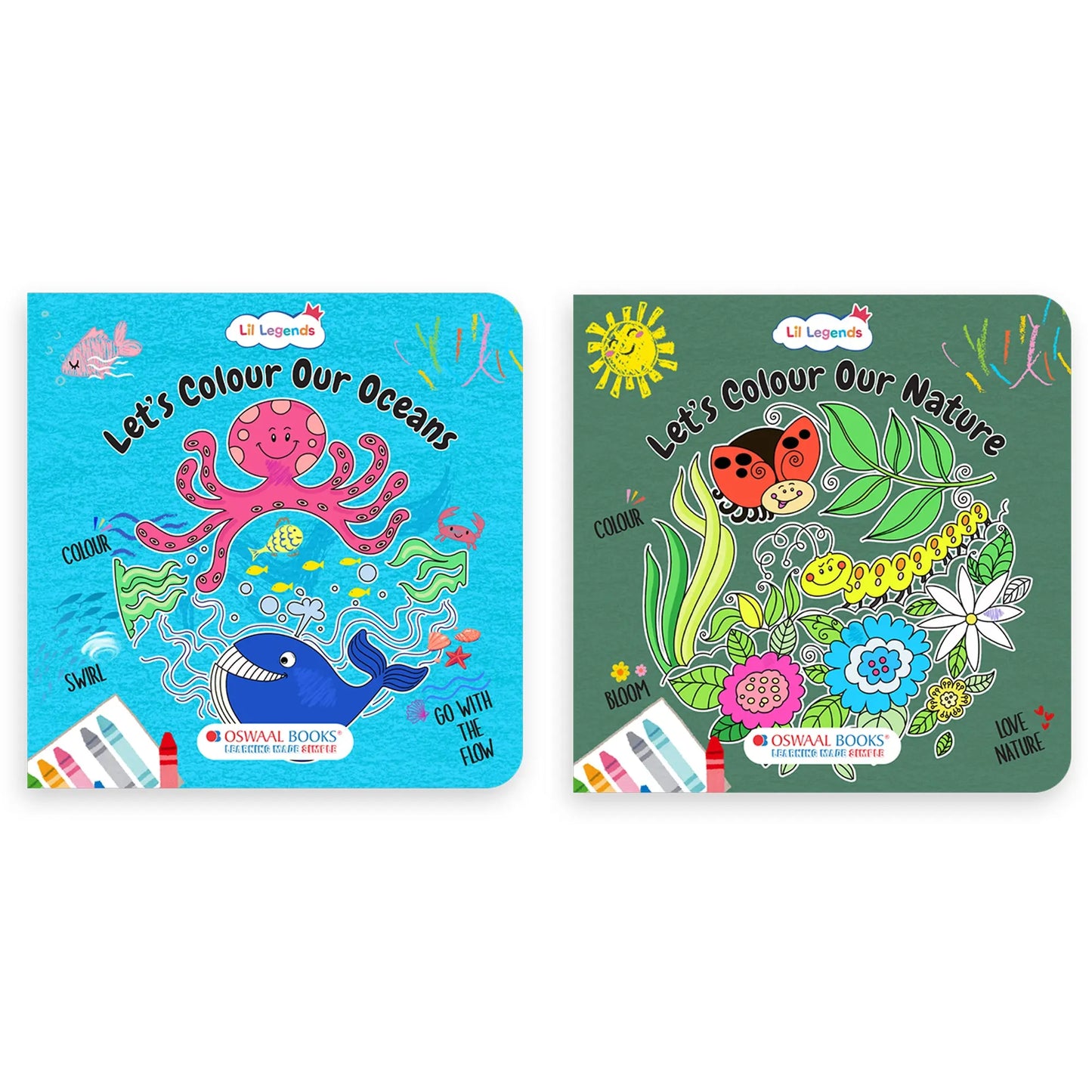 Lil Legends Let's Colour Set of 3 Colouring Books | Animals, Oceans and Dragons | Travel-Friendly Hardboard Support | Boosts Focus and Creativity | For UKG/Primary | Age 4+ 