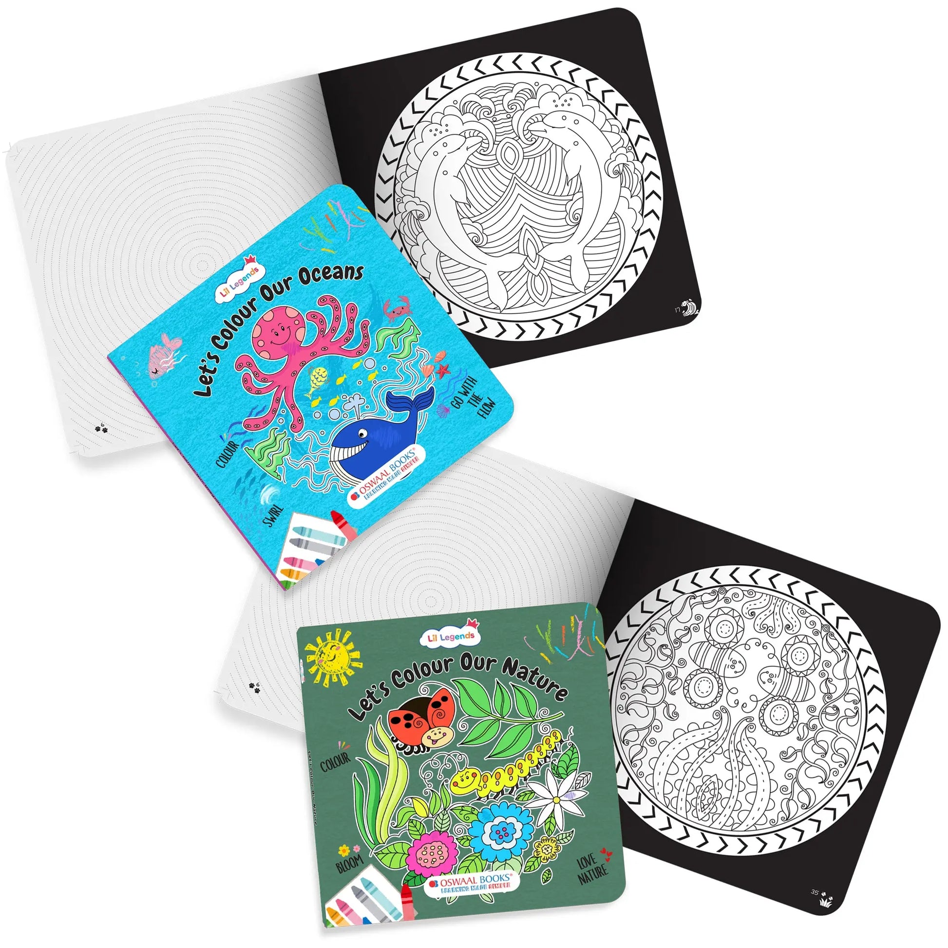 Lil Legends Let's Colour Set of 3 Colouring Books | Animals, Oceans and Dragons | Travel-Friendly Hardboard Support | Boosts Focus and Creativity | For UKG/Primary | Age 4+ 