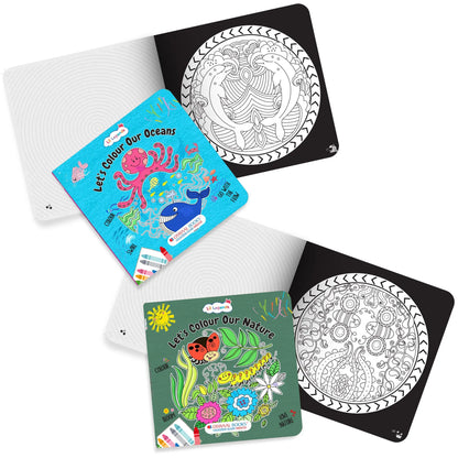 Lil Legends Let's Colour Set of 3 Colouring Books | Animals, Oceans and Dragons | Travel-Friendly Hardboard Support | Boosts Focus and Creativity | For UKG/Primary | Age 4+ 