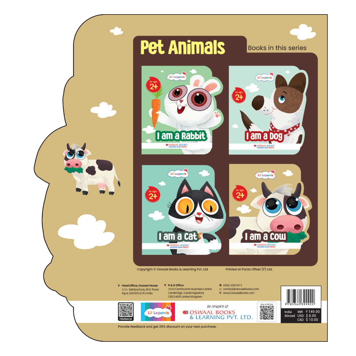 Lil Legends Shaped Board Book - Pet Animals: Cow | Cow-Shaped Picture Book for Kids Age 2+ Years | Early Learning Book with Colourful Illustrations for Toddlers & Preschoolers 