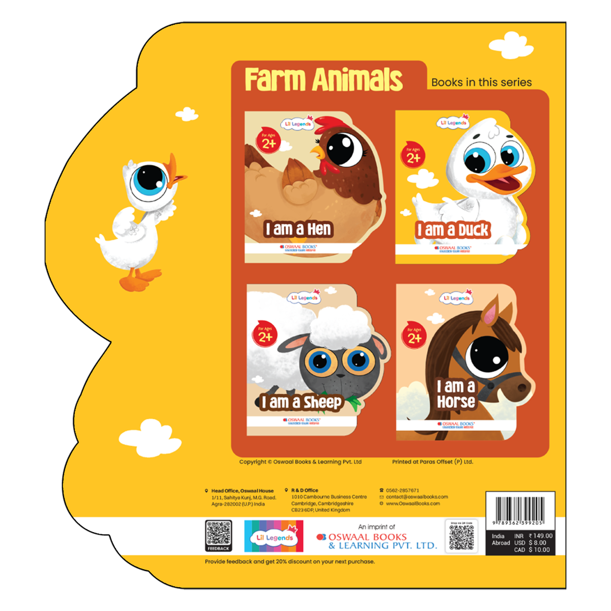Lil Legends Shaped Board Book - Farm Animals: Duck | Duck-Shaped Picture Book for Kids Age 2+ Years | Early Learning Book with Colourful Illustrations for Toddlers & Preschoolers 