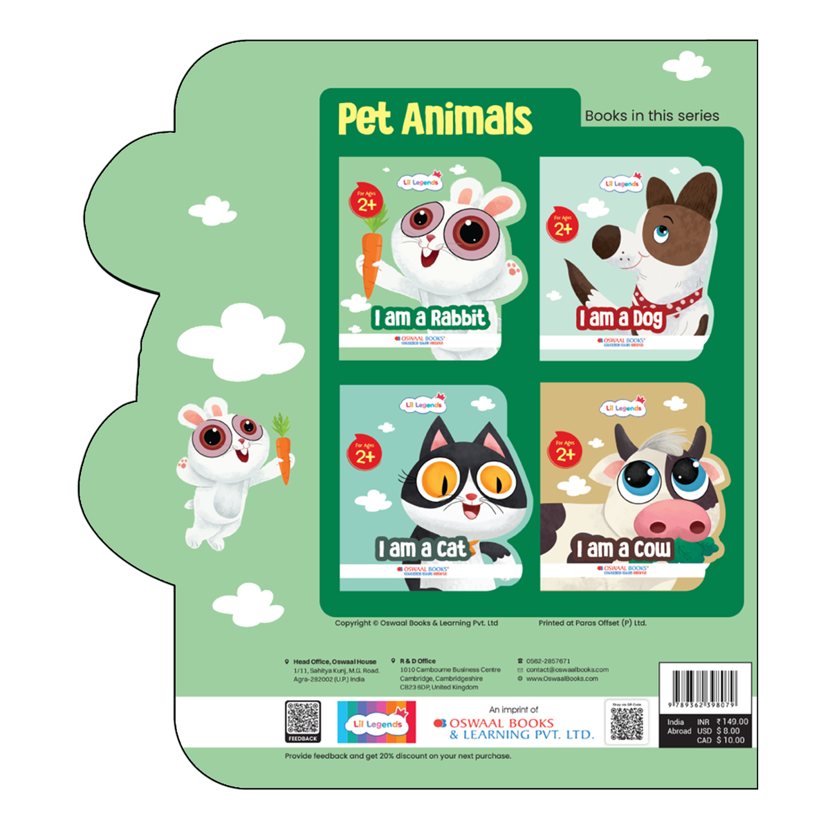 Lil Legends Shaped Board Book - Pet Animals: Rabbit | Rabbit-Shaped Picture Book for Kids Age 2+ Years | Early Learning Book with Colourful Illustrations for Toddlers & Preschoolers 