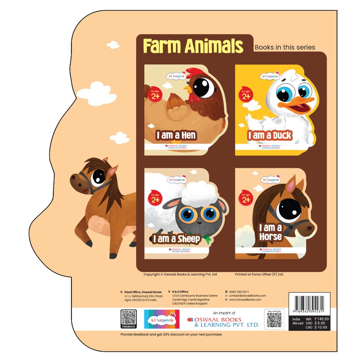 Lil Legends Shaped Board Book - Farm Animals: Horse | Horse-Shaped Picture Book for Kids Age 2+ Years | Early Learning Book with Colourful Illustrations for Toddlers & Preschoolers 