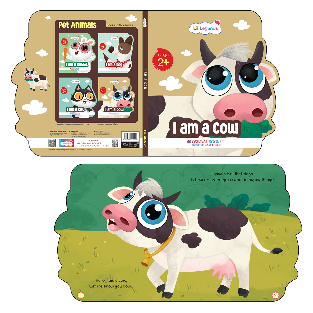 Lil Legends Shaped Board Book - Pet Animals: Cow | Cow-Shaped Picture Book for Kids Age 2+ Years | Early Learning Book with Colourful Illustrations for Toddlers & Preschoolers 
