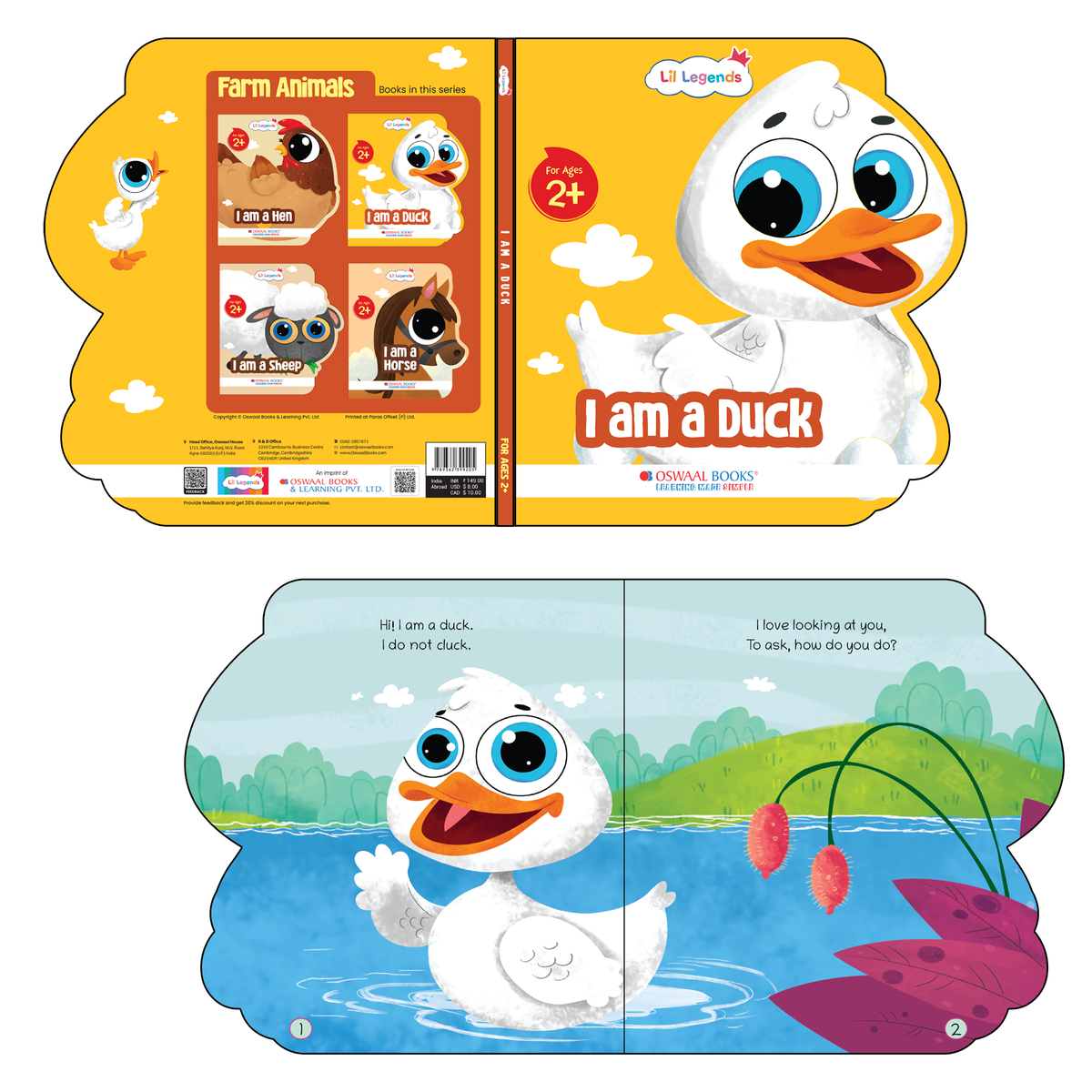 Lil Legends Shaped Board Book - Farm Animals: Duck | Duck-Shaped Picture Book for Kids Age 2+ Years | Early Learning Book with Colourful Illustrations for Toddlers & Preschoolers 