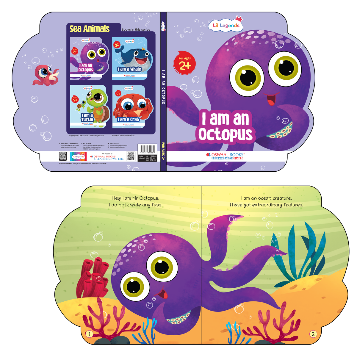 Lil Legends Shaped Board Book - Sea Animals: Octopus | Octopus-Shaped Picture Book for Kids Age 2+ Years | Early Learning Book with Colourful Illustrations for Toddlers & Preschoolers 