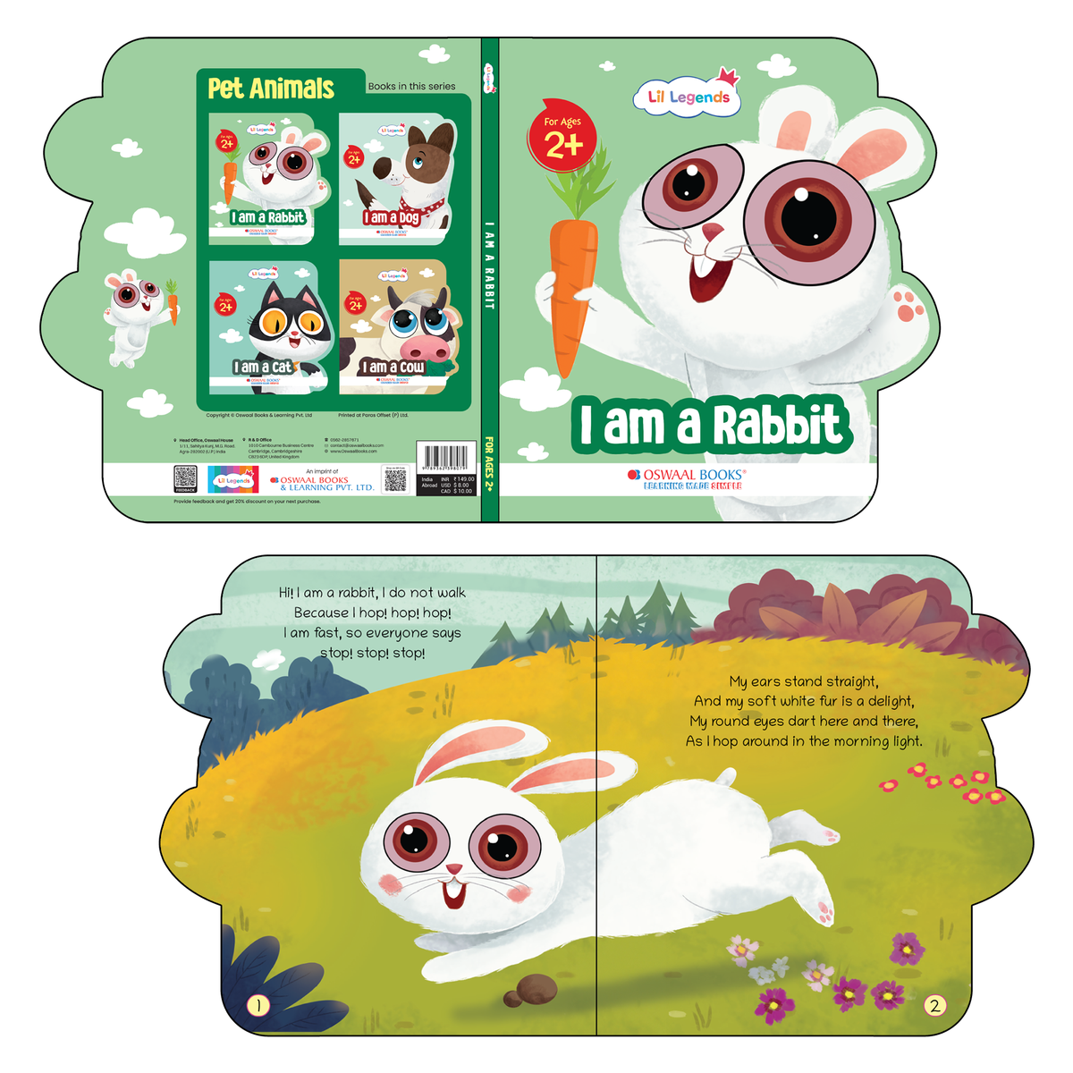 Lil Legends Shaped Board Book - Pet Animals: Rabbit | Rabbit-Shaped Picture Book for Kids Age 2+ Years | Early Learning Book with Colourful Illustrations for Toddlers & Preschoolers 