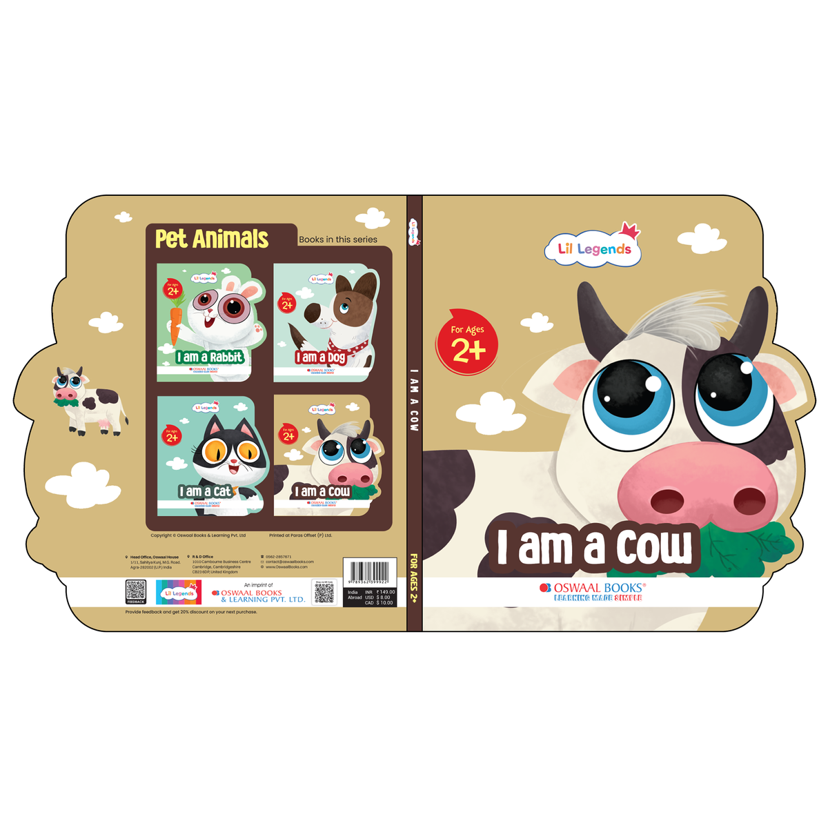 Lil Legends Shaped Board Book - Pet Animals: Cow | Cow-Shaped Picture Book for Kids Age 2+ Years | Early Learning Book with Colourful Illustrations for Toddlers & Preschoolers 