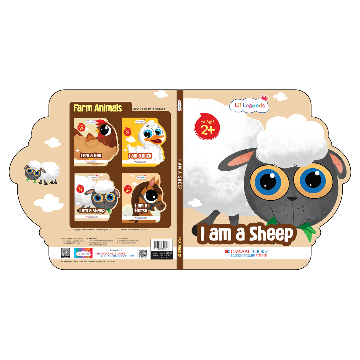 Lil Legends Shaped Board Book - Farm Animals: Sheep | Sheep-Shaped Picture Book for Kids Age 2+ Years | Early Learning Book with Colourful Illustrations for Toddlers & Preschoolers 
