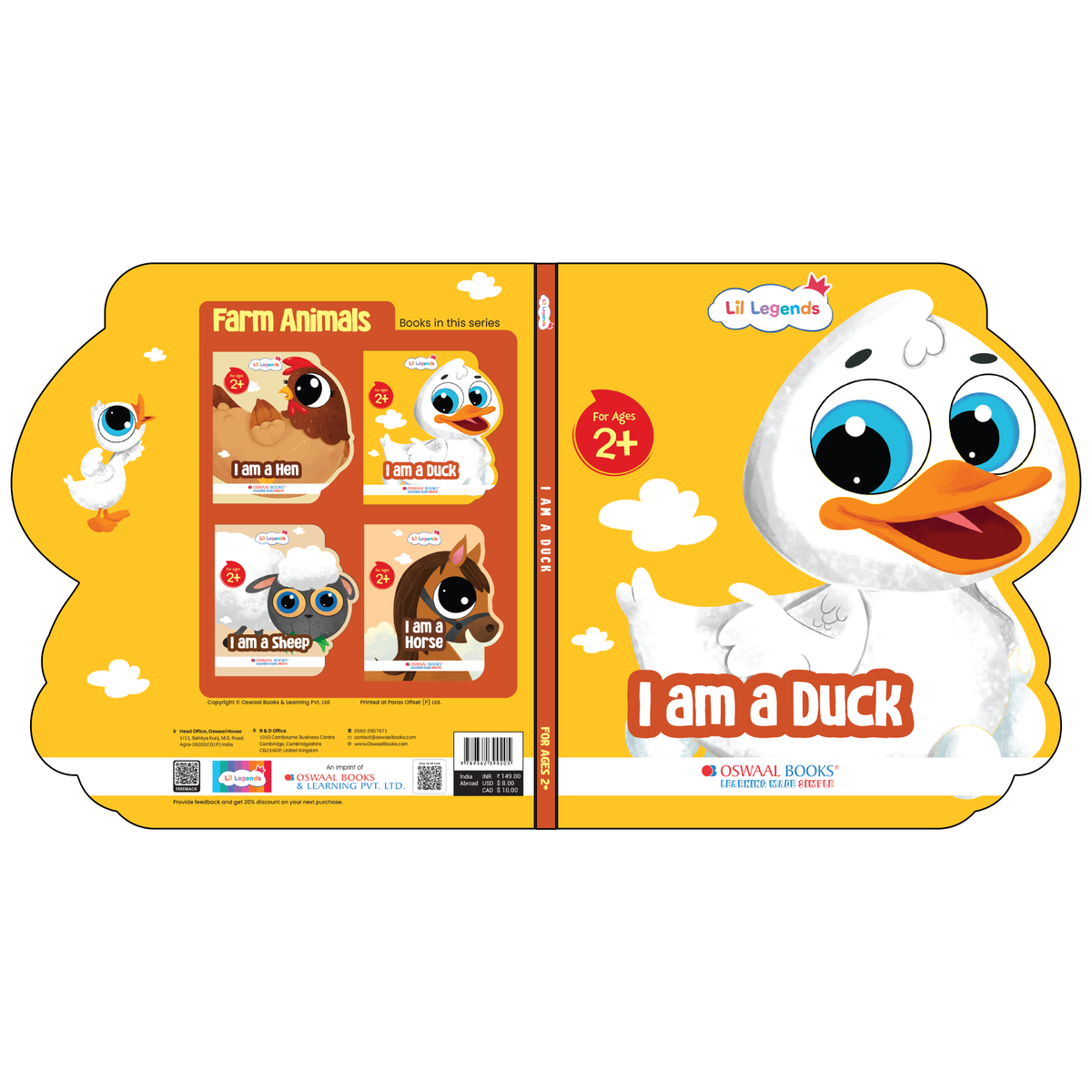 Lil Legends Shaped Board Book - Farm Animals: Duck | Duck-Shaped Picture Book for Kids Age 2+ Years | Early Learning Book with Colourful Illustrations for Toddlers & Preschoolers 