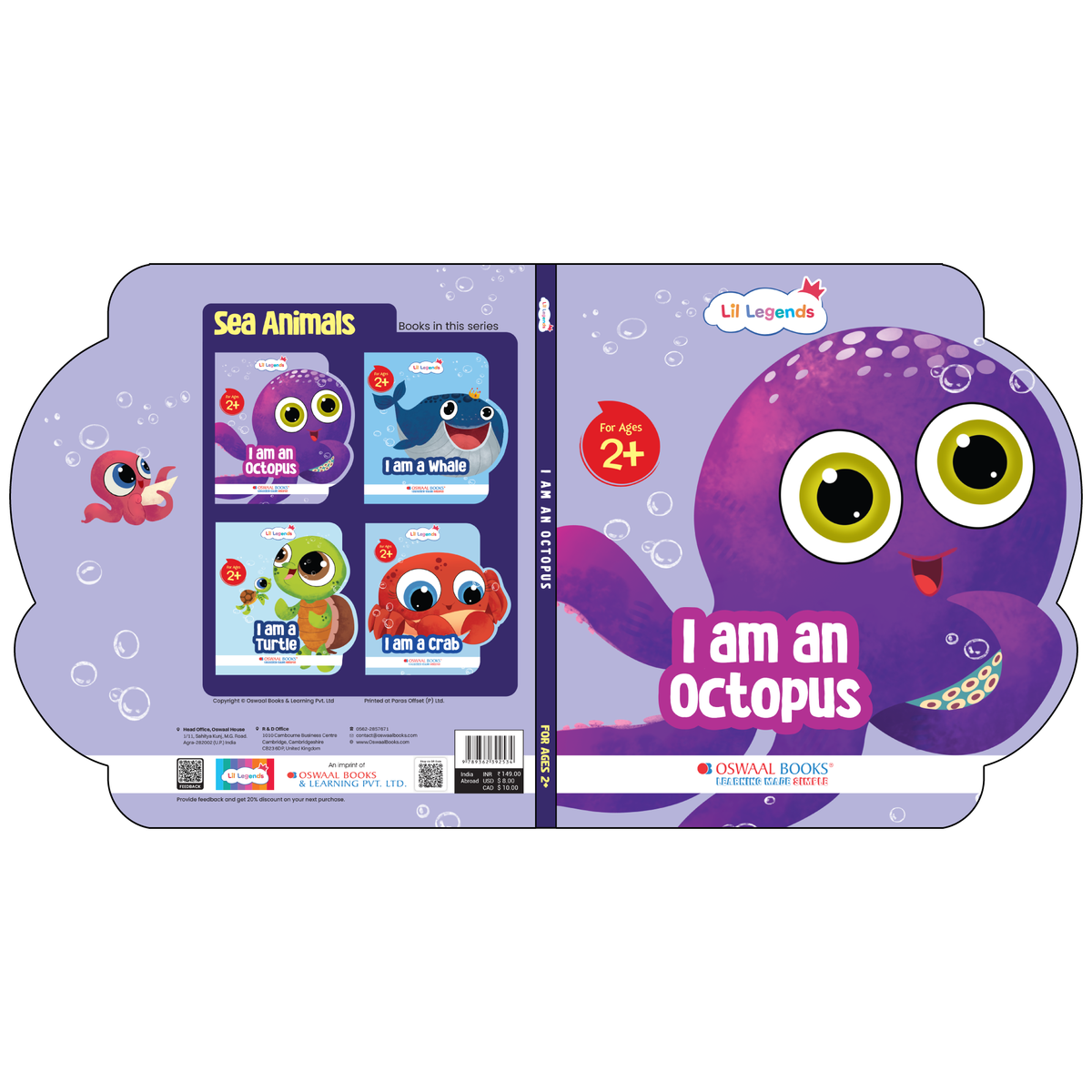 Lil Legends Shaped Board Book - Sea Animals: Octopus | Octopus-Shaped Picture Book for Kids Age 2+ Years | Early Learning Book with Colourful Illustrations for Toddlers & Preschoolers 