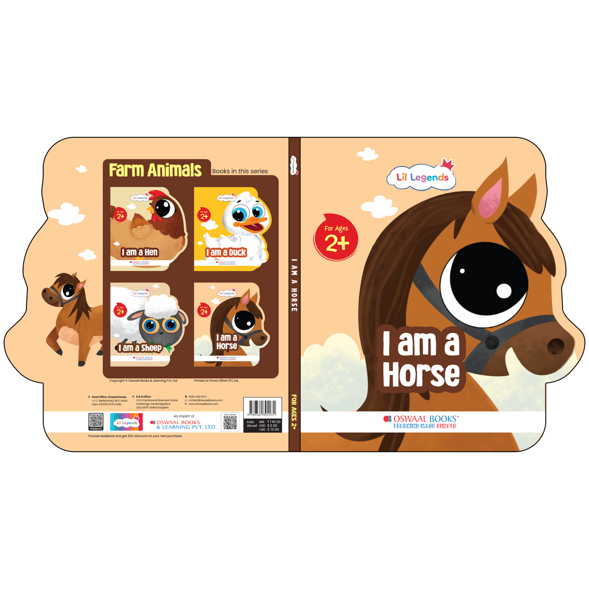 Lil Legends Shaped Board Book - Farm Animals: Horse | Horse-Shaped Picture Book for Kids Age 2+ Years | Early Learning Book with Colourful Illustrations for Toddlers & Preschoolers 