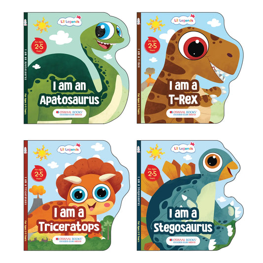 Lil Legends Dino Shaped Board Books for Kids | Set of 4 Books | Triceratops, Stegosaurus, Apatosaurus and T-Rex | Illustrated Dinosaur Picture Books | Ages 2+ Years | Board Book Set 