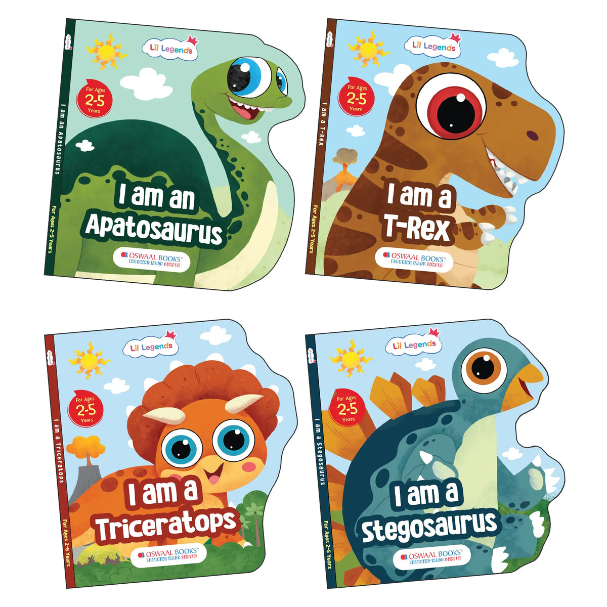Lil Legends Dino Shaped Board Books for Kids | Set of 4 Books | Triceratops, Stegosaurus, Apatosaurus and T-Rex | Illustrated Dinosaur Picture Books | Ages 2+ Years | Board Book Set 